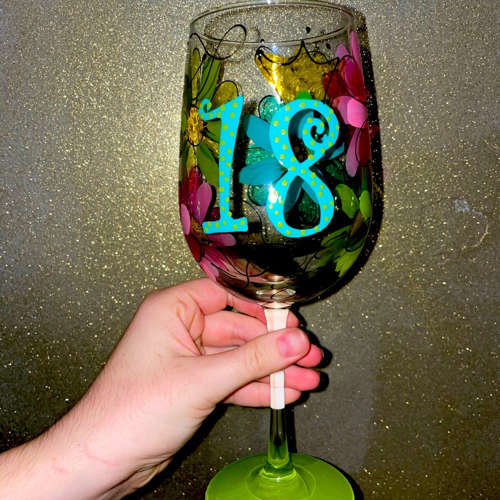 18 hand painted wine glass